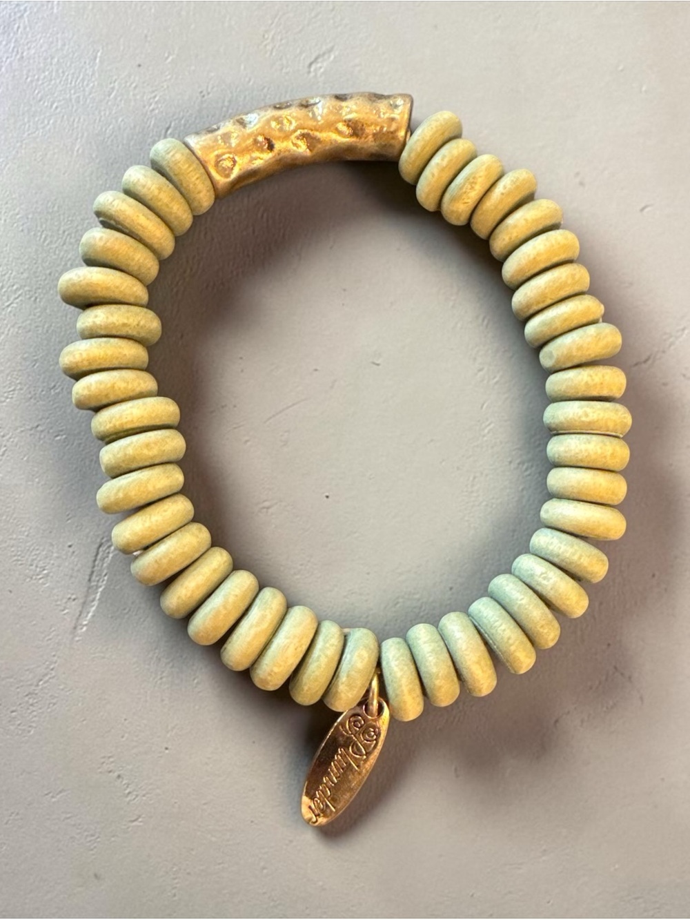 Plunder Pale Green Beaded Stretch Bracelet with Gold Accent